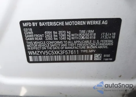 2019 Mini Countryman Cooper из США, поврежденный, VIN WMZYV5C5XK3F57611